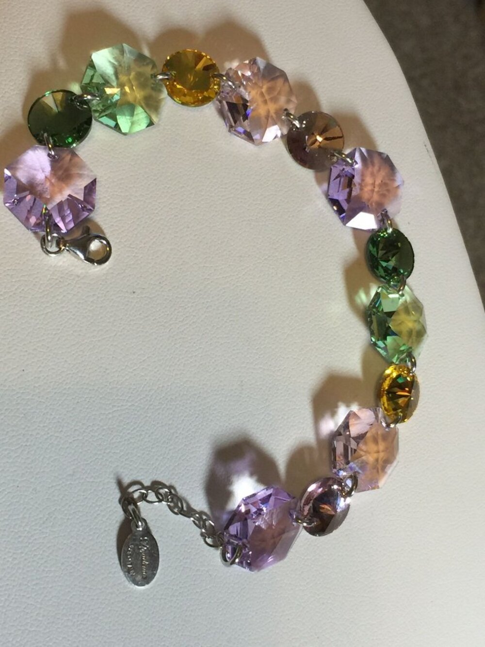 Vintage 925 DYADEMA MultiColor Crystal Octagon Bracelet Italy Signed Adjustable - Picture 6 of 10